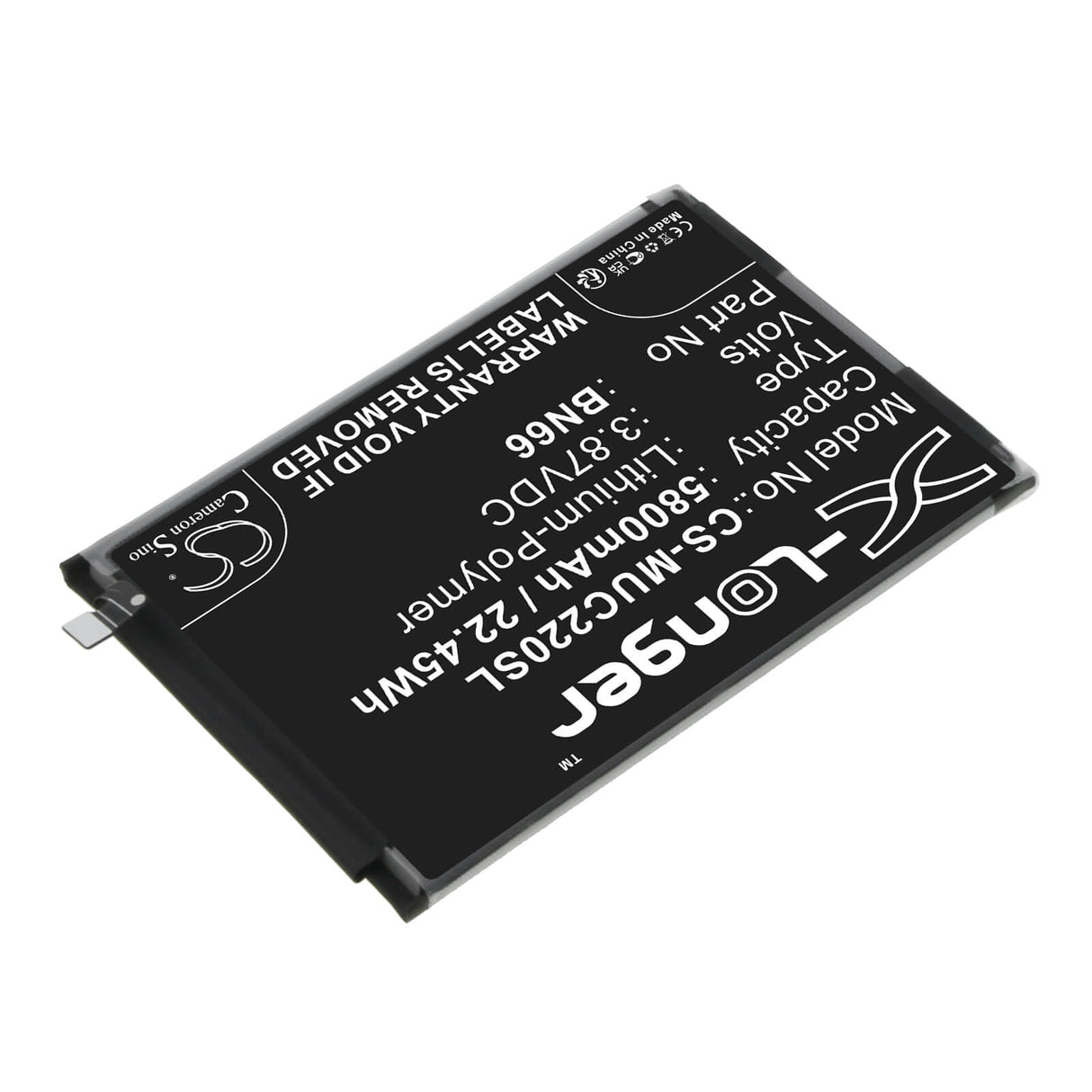 3.87V, Li-Polymer, 5800mAh, SmartPhone battery fits Poco, Bn66, 220333qpg, C40, 22.45Wh Mobile, SmartPhone Cameron Sino Technology Limited (Smartphone)