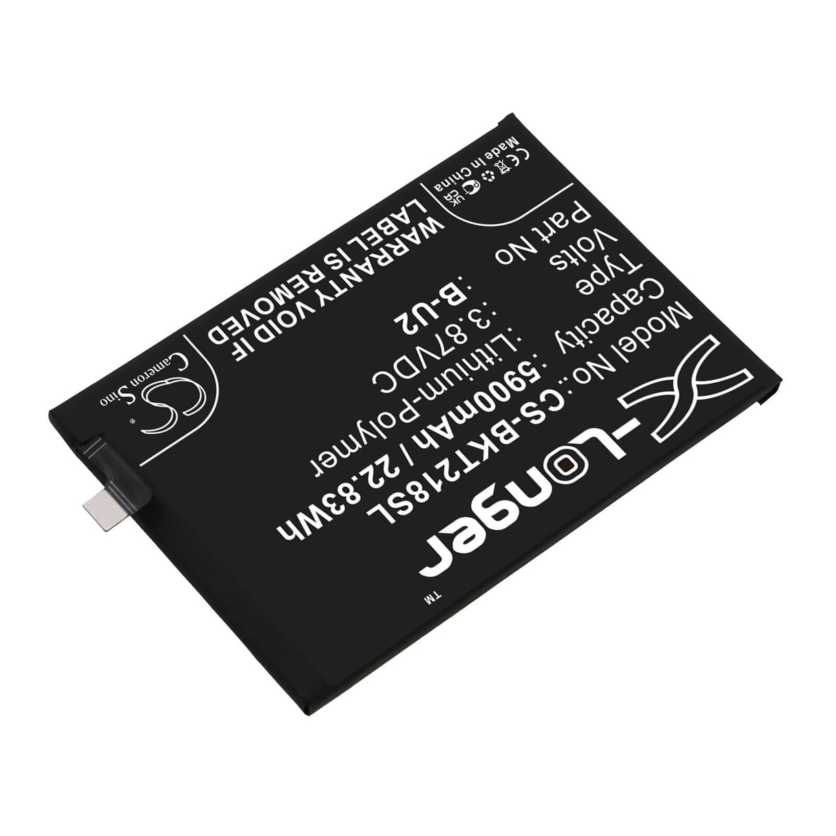 3.87V, Li-Polymer, 5900mAh, SmartPhone battery fits Vivo, B-u2, T2x, V2188a, 22.83Wh Mobile, SmartPhone Cameron Sino Technology Limited (Smartphone)