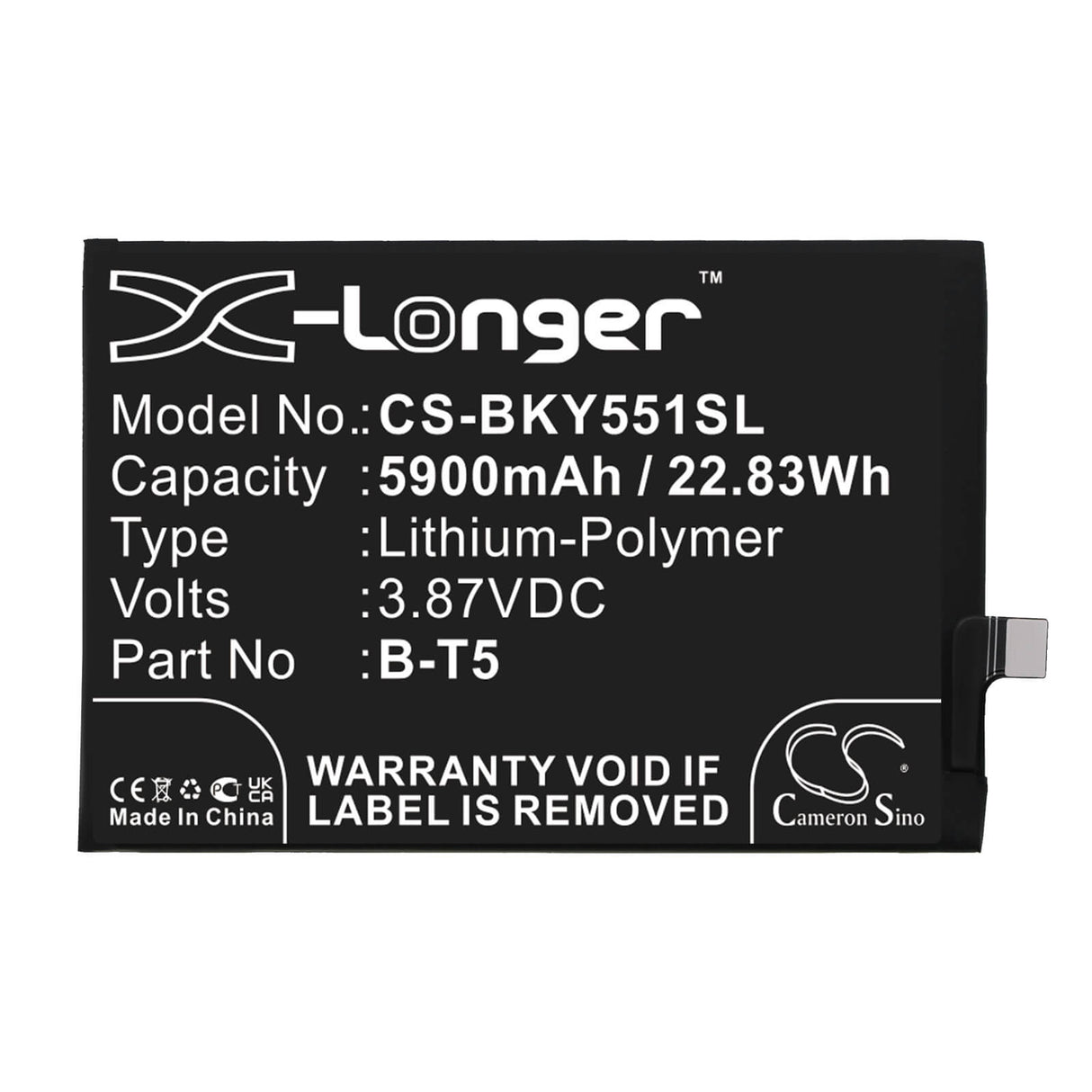 3.87V, Li-Polymer, 5900mAh, SmartPhone battery fits Vivo, B-t5, V2164a, Y55s, 22.83Wh Mobile, SmartPhone Cameron Sino Technology Limited (Smartphone)
