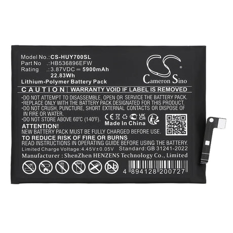 3.87V, Li-Polymer, 5900mAh, SmartPhone battery fits Huawei, Hb536896efw, Mga-al00, Mga-lx3, 22.83Wh Mobile, SmartPhone Cameron Sino Technology Limited (Smartphone)