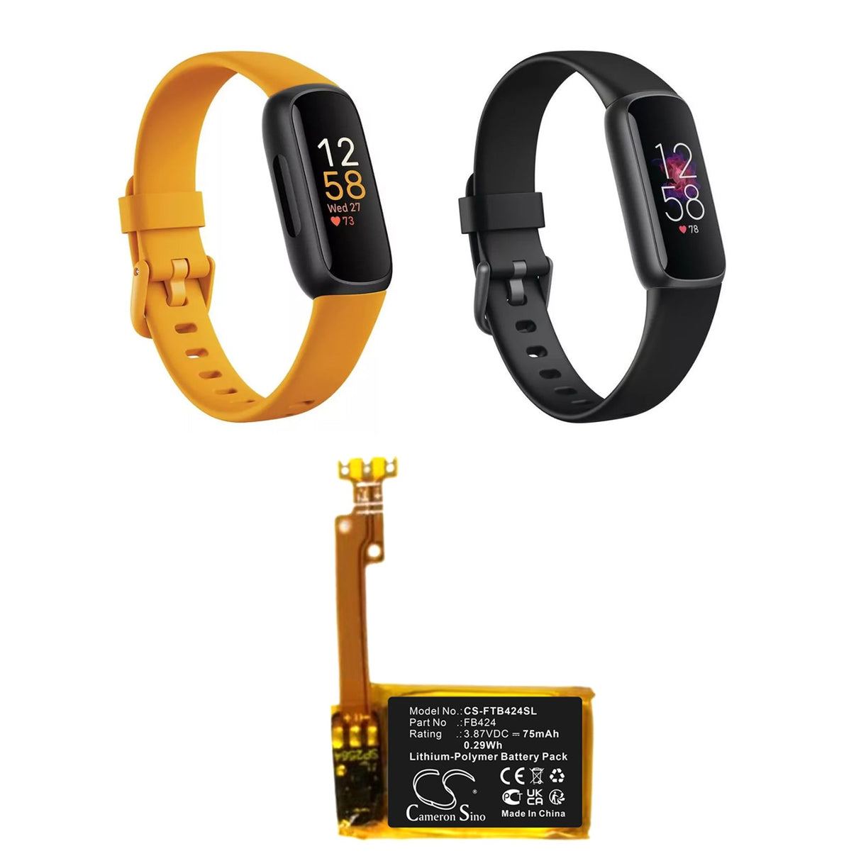 3.87V, Li-Polymer, 75mAh, Smartwatch battery fits Fitbit, Inspire 3, 0.29Wh Smartwatch Cameron Sino Technology Limited