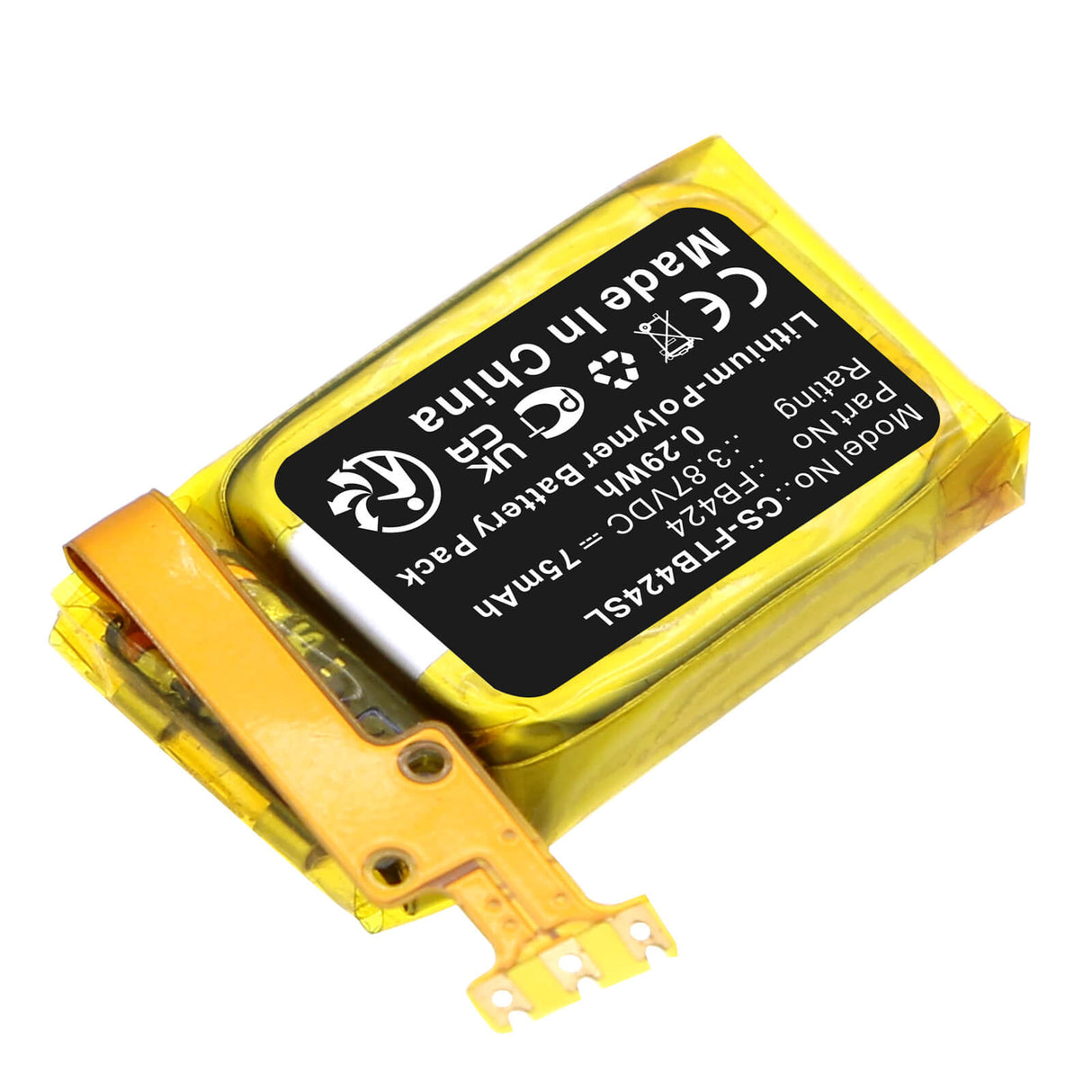 3.87V, Li-Polymer, 75mAh, Smartwatch battery fits Fitbit, Inspire 3, 0.29Wh Smartwatch Cameron Sino Technology Limited