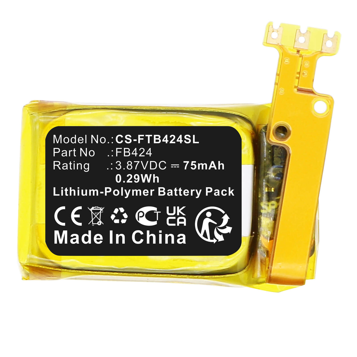 3.87V, Li-Polymer, 75mAh, Smartwatch battery fits Fitbit, Inspire 3, 0.29Wh Smartwatch Cameron Sino Technology Limited