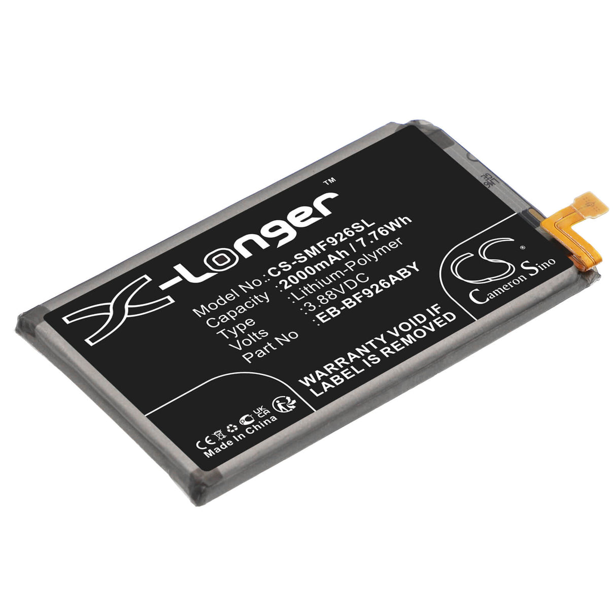 3.88V, Li-Polymer, 2000mAh, SmartPhone battery fits Samsung, Eb-bf926aby, Galaxy Z Fold 3 5g, Galaxy Z Fold3, 7.76Wh Mobile, SmartPhone Cameron Sino Technology Limited (Smartphone)