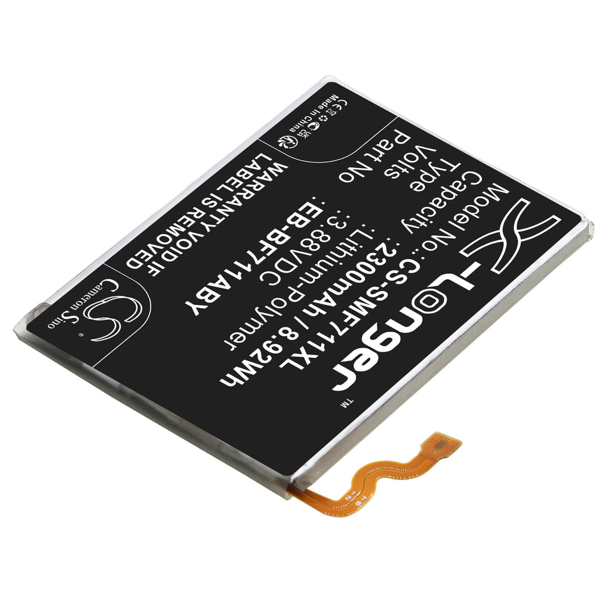 3.88V, Li-Polymer, 2300mAh, SmartPhone battery fits Samsung, Eb-bf711aby, Galaxy Z Flip 3, M-f711r4, 8.92Wh Mobile, SmartPhone Cameron Sino Technology Limited (Smartphone)