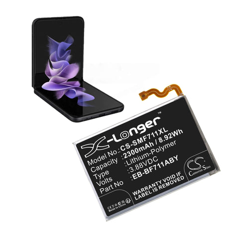3.88V, Li-Polymer, 2300mAh, SmartPhone battery fits Samsung, Eb-bf711aby, Galaxy Z Flip 3, M-f711r4, 8.92Wh Mobile, SmartPhone Cameron Sino Technology Limited (Smartphone)