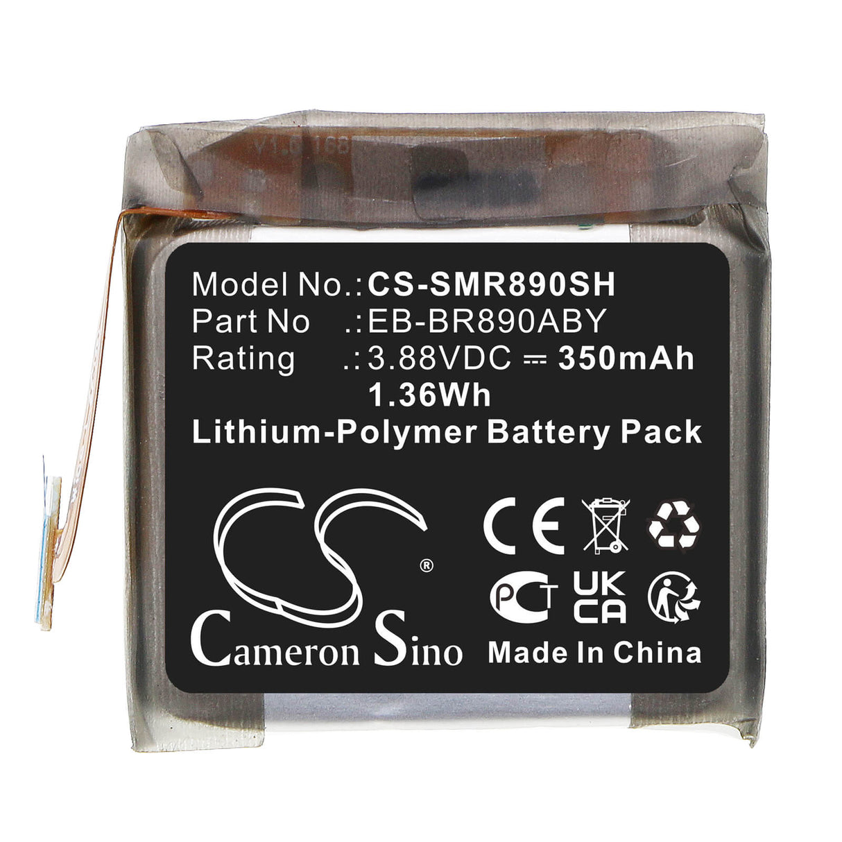 3.88V, Li-Polymer, 350mAh, Smartwatch battery fits Samsung, Eb-br870aby, Galaxy Watch4 Classic 46mm, Sm-r870, 1.36Wh Smartwatch Cameron Sino Technology Limited