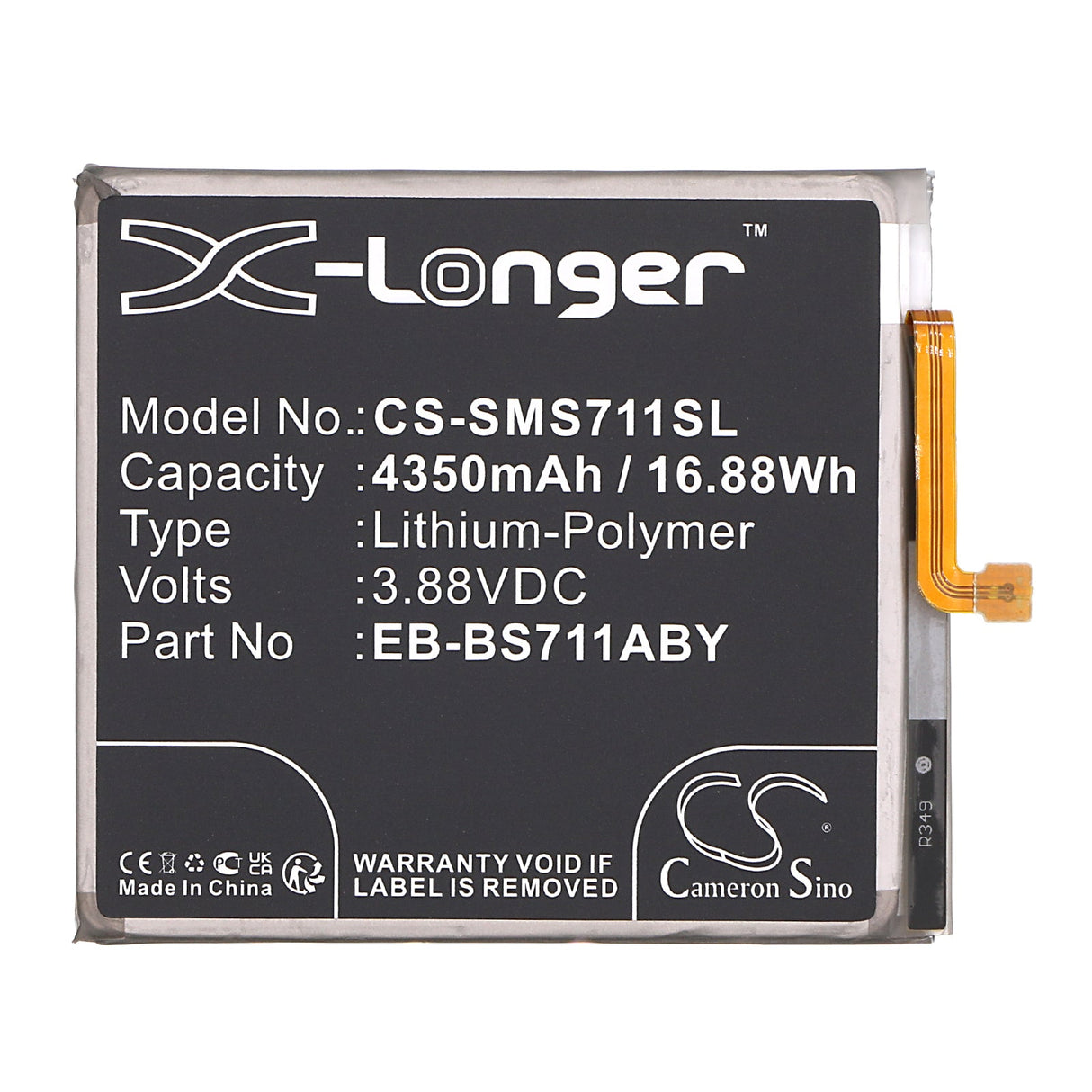 3.88V, Li-Polymer, 4350mAh, SmartPhone battery fits Samsung, Eb-bs711aby, Galaxy S23 Fe, Galaxy S23 Fe 5g, 16.88Wh Mobile, SmartPhone Cameron Sino Technology Limited (Smartphone)