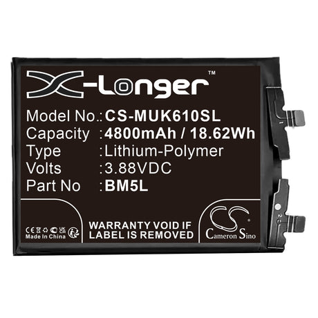 3.88V, Li-Polymer, 4800mAh, SmartPhone battery fits Redmi, Bm5l, 22127rk46c, K60 Pro, 18.62Wh Mobile, SmartPhone Cameron Sino Technology Limited (Smartphone)