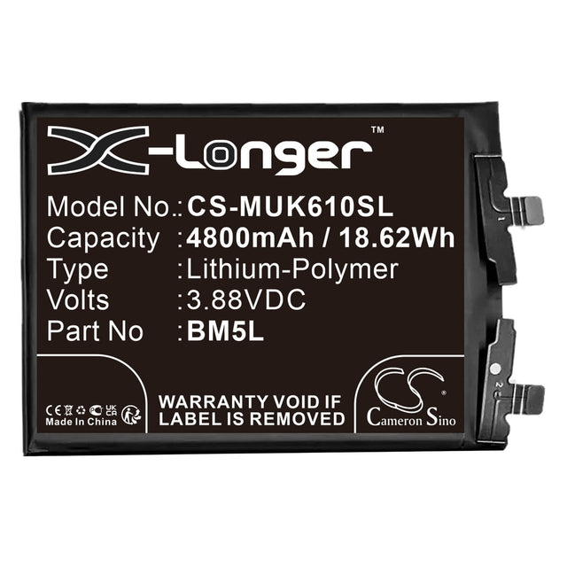 3.88V, Li-Polymer, 4800mAh, SmartPhone battery fits Redmi, Bm5l, 22127rk46c, K60 Pro, 18.62Wh Mobile, SmartPhone Cameron Sino Technology Limited (Smartphone)
