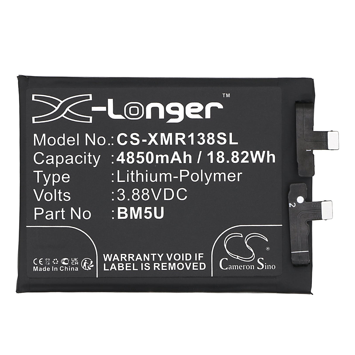 3.88V, Li-Polymer, 4850mAh, SmartPhone battery fits Redmi, Bm5u, 23090ra98c, Note 13 Pro+, 18.82Wh Mobile, SmartPhone Cameron Sino Technology Limited (Smartphone)