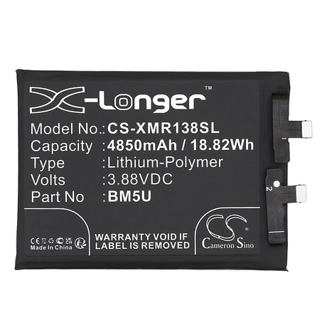 3.88V, Li-Polymer, 4850mAh, SmartPhone battery fits Redmi, Bm5u, 23090ra98c, Note 13 Pro+, 18.82Wh Mobile, SmartPhone Cameron Sino Technology Limited (Smartphone)