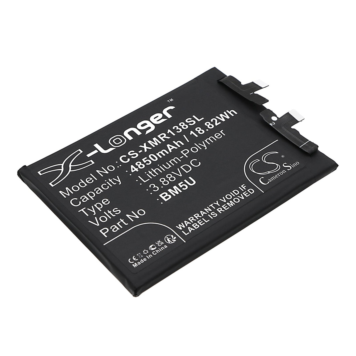 3.88V, Li-Polymer, 4850mAh, SmartPhone battery fits Redmi, Bm5u, 23090ra98c, Note 13 Pro+, 18.82Wh Mobile, SmartPhone Cameron Sino Technology Limited (Smartphone)
