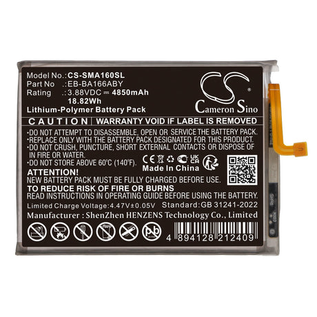 3,88V, Li-Polymère, 4850mAh, Batterie mobile, Smartphone compatible avec Samsung, Galaxy A16 5g, Sm-a166b, 18,82Wh Mobile, Smartphone Cameron Sino Technology Limited (Smartphone)