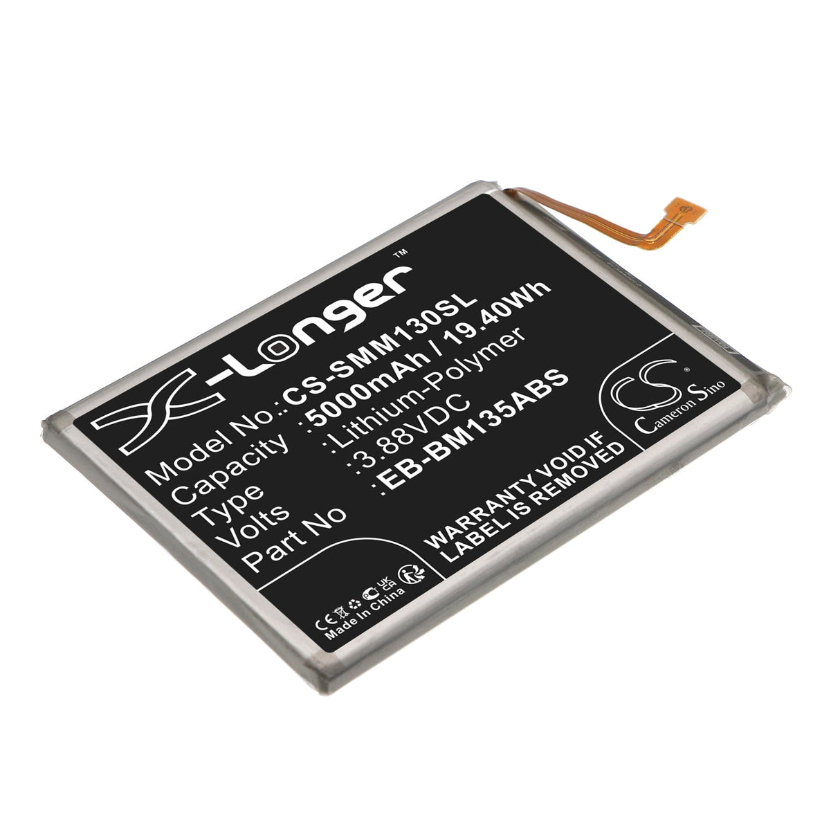 3.88V, Li-Polymer, 5000mAh, SmartPhone battery fits Samsung, Eb-bm135abs, Galaxy M13, Galaxy M13 5g 2022, 19.4Wh Mobile, SmartPhone Cameron Sino Technology Limited (Smartphone)