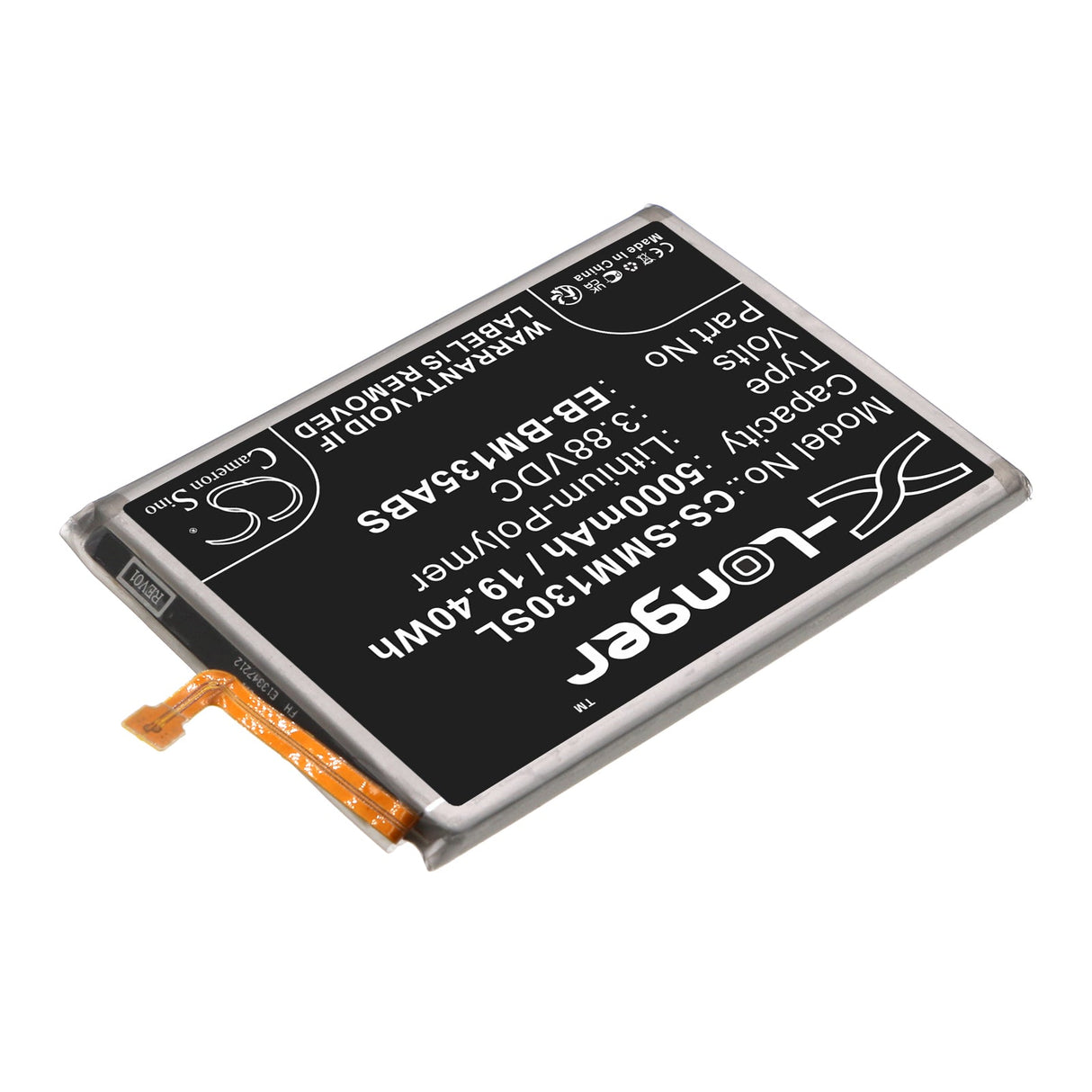 3.88V, Li-Polymer, 5000mAh, SmartPhone battery fits Samsung, Eb-bm135abs, Galaxy M13, Galaxy M13 5g 2022, 19.4Wh Mobile, SmartPhone Cameron Sino Technology Limited (Smartphone)