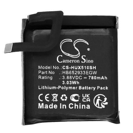 3.88V, Li-Polymer, 780mAh, Smartwatch battery fits Huawei, Hb652933egw, Watch 5, Watch 5x, 3.03Wh Smartwatch Cameron Sino Technology Limited