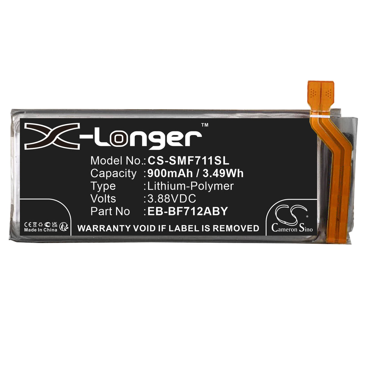 3.88V, Li-Polymer, 900mAh, SmartPhone battery fits Samsung, Eb-bf712aby, Galaxy Z Flip 3, M-f711r4, 3.49Wh Mobile, SmartPhone Cameron Sino Technology Limited (Smartphone)