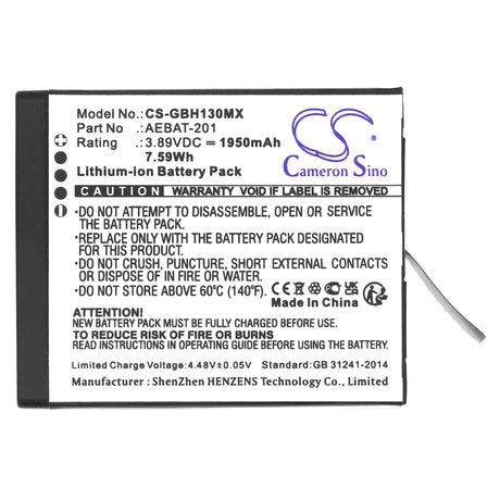 3.89V, Li-ion, 1950mAh, Camera battery fits Gopro, Aebat-201, Hero 13, 7.5855Wh Camera Cameron Sino Technology Limited (Camera)