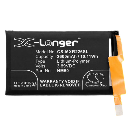 3.89V, Li-Polymer, 2600mAh, SmartPhone battery fits Motorola, Nm50, Razr 2022, Razr 5g 3nd Gen 2022, 10.11Wh Mobile, SmartPhone Cameron Sino Technology Limited (Smartphone)