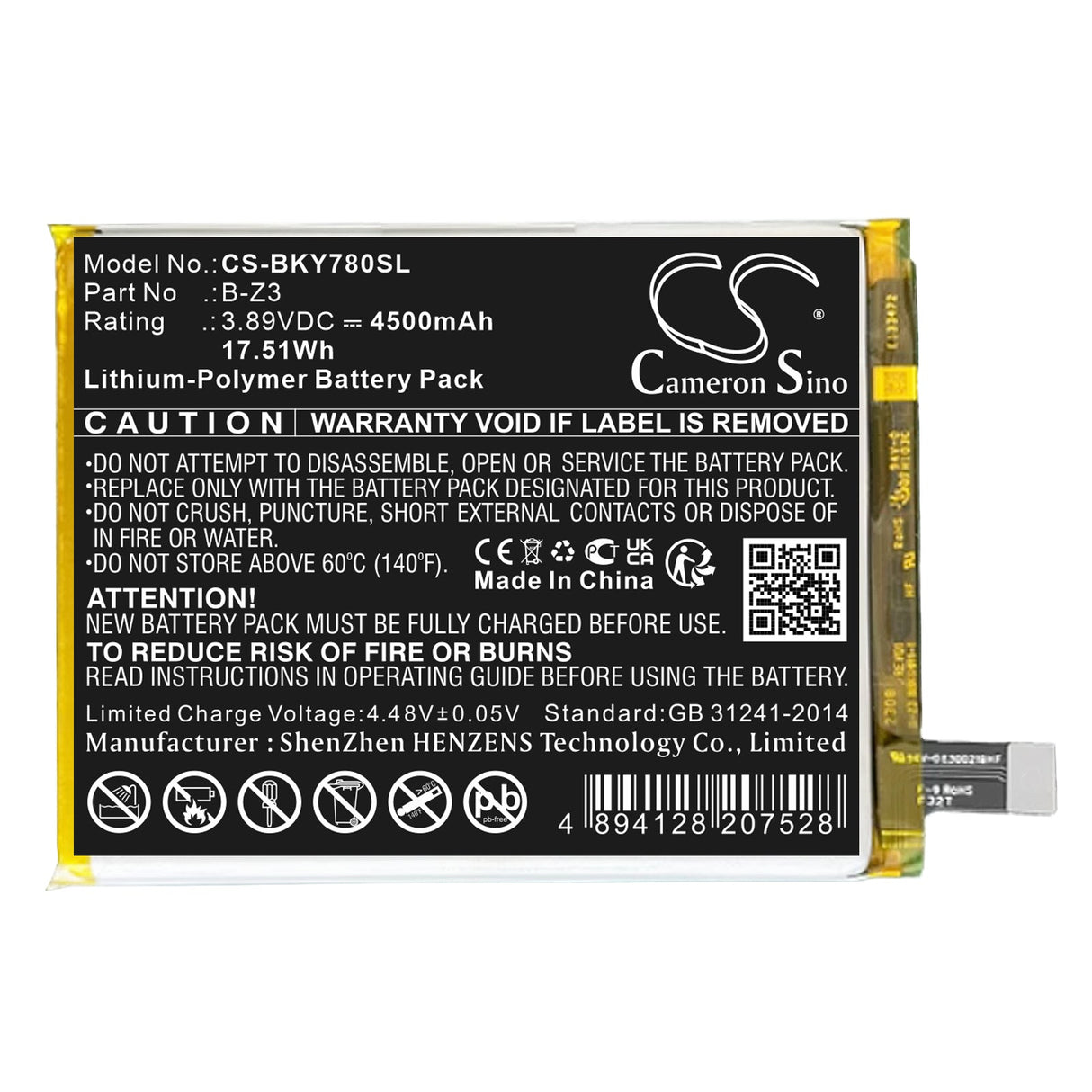 3.89V, Li-Polymer, 4500mAh, batterie de smartphone compatible avec Vivo, B-z3, Y78 Plus, Y78+, 17.51Wh Mobile, Smartphone Cameron Sino Technology Limited (Smartphone)