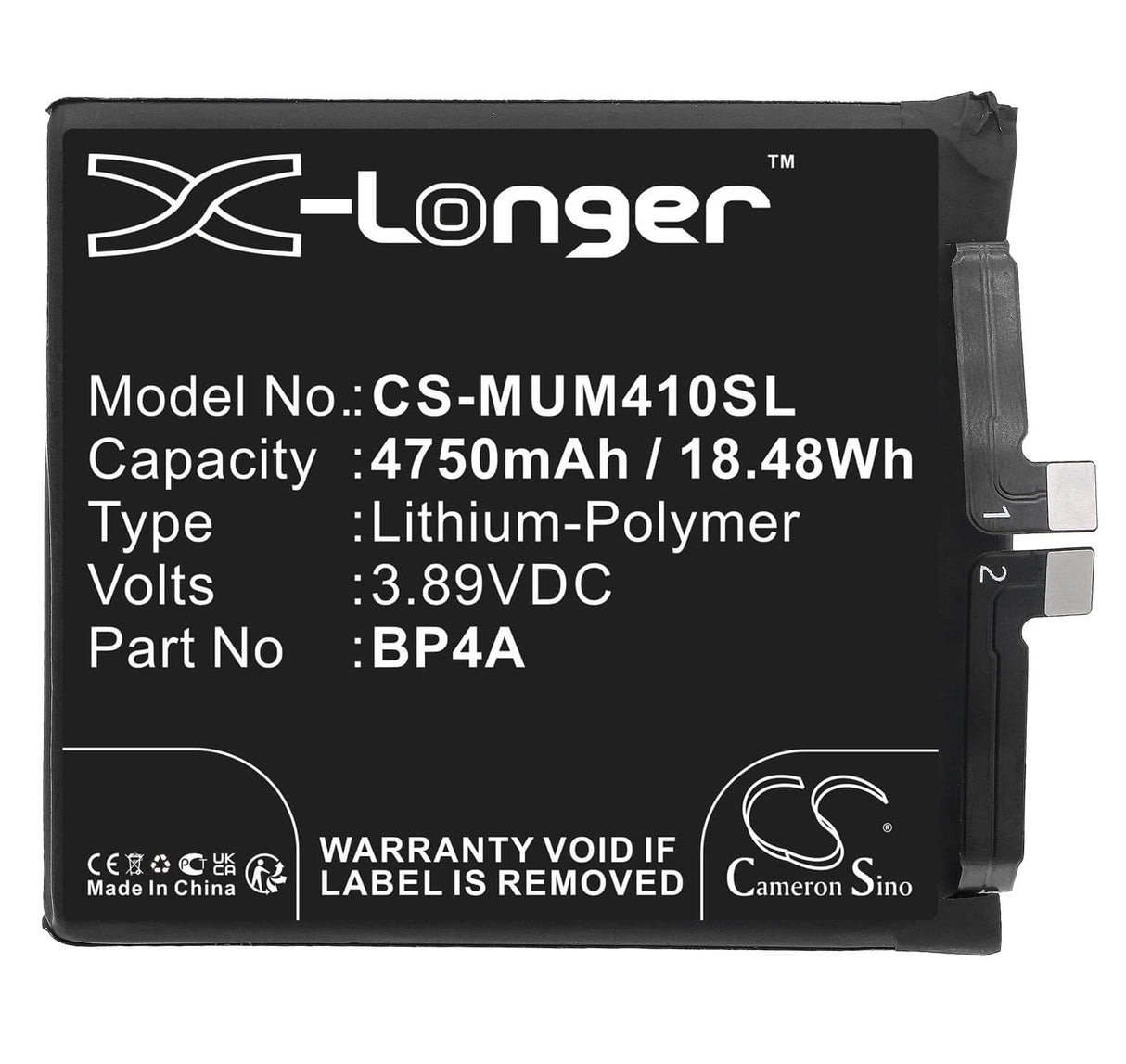 3.89V, Li-Polymer, 4750mAh, SmartPhone battery fits Xiaomi, Bp4a, 12s Ultra, 2203121c, 18.48Wh Mobile, SmartPhone Cameron Sino Technology Limited (Smartphone)