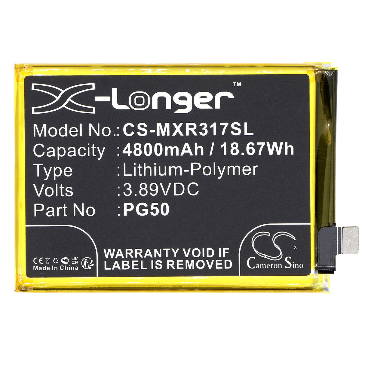 3.89V, Li-Polymer, 4800mAh, SmartPhone battery fits Motorola, Pg50, Moto G Stylus 2023, Moto G Stylus 5g, 18.67Wh Mobile, SmartPhone Cameron Sino Technology Limited (Smartphone)