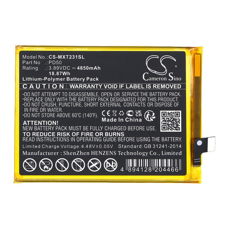 3.89V, Li-Polymer, 4850mAh, SmartPhone battery fits Motorola, Lw476486, Moto G Power 5g, Xt2311 (2023), 18.87Wh Mobile, SmartPhone Cameron Sino Technology Limited (Smartphone)