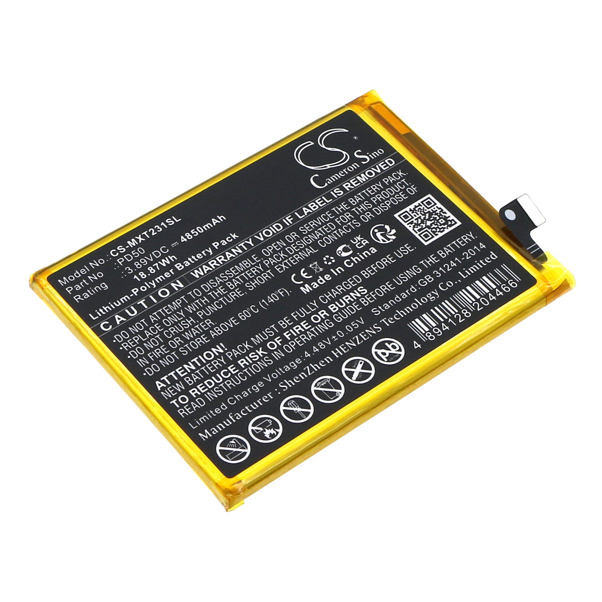 3.89V, Li-Polymer, 4850mAh, SmartPhone battery fits Motorola, Lw476486, Moto G Power 5g, Xt2311 (2023), 18.87Wh Mobile, SmartPhone Cameron Sino Technology Limited (Smartphone)