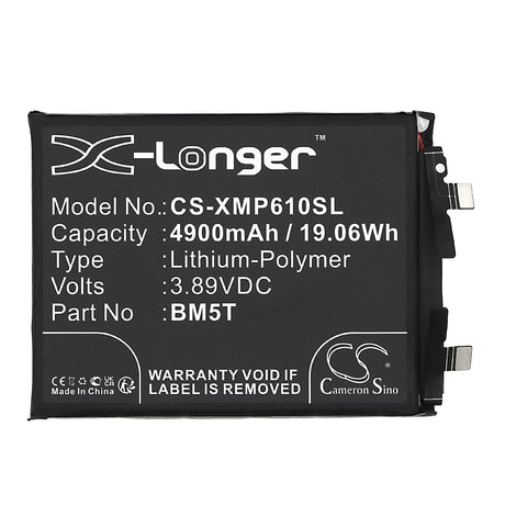 3.89V, Li-Polymer, 4900mAh, SmartPhone battery fits Poco, Xiaomi, Bm5t, X6 Pro, 19.06Wh Mobile, SmartPhone Cameron Sino Technology Limited (Smartphone)