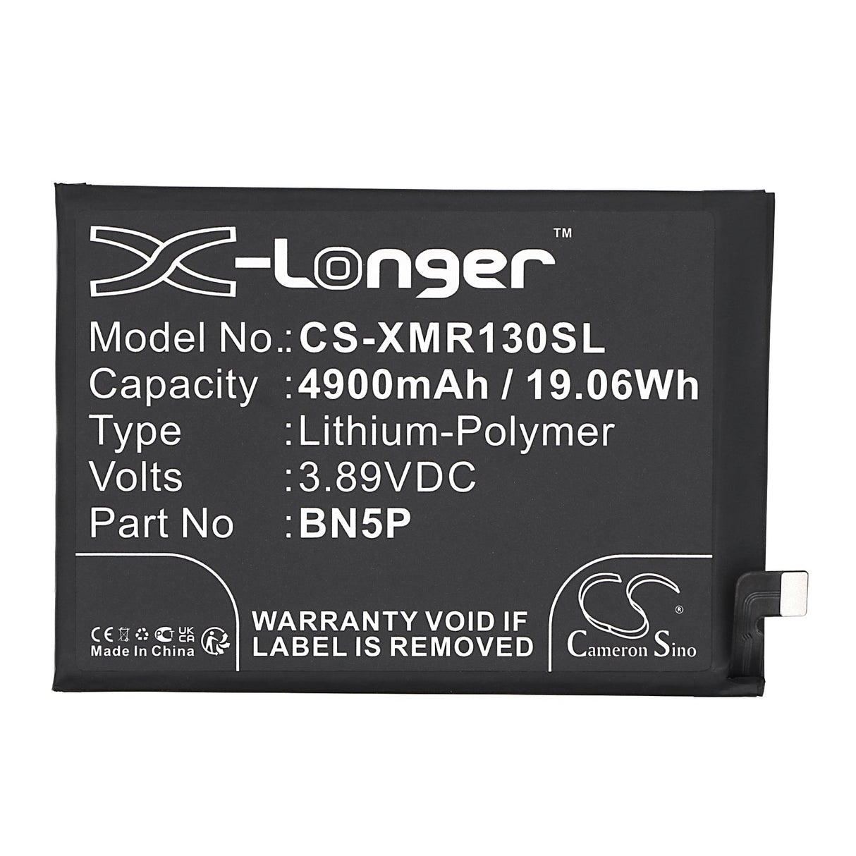 3.89V, Li-Polymer, 4900mAh, SmartPhone battery fits Redmi, Bn5p, 23090ra98c, Note 13, 19.06Wh Mobile, SmartPhone Cameron Sino Technology Limited (Smartphone)