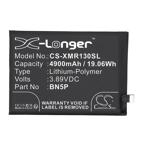 3.89V, Li-Polymer, 4900mAh, SmartPhone battery fits Redmi, Bn5p, 23090ra98c, Note 13, 19.06Wh Mobile, SmartPhone Cameron Sino Technology Limited (Smartphone)