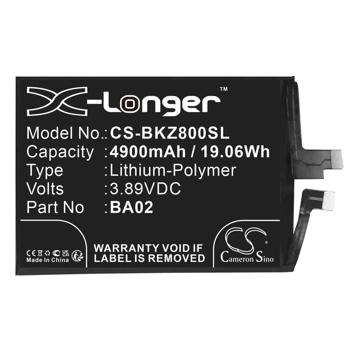 3.89V, Li-Polymer, 5800mAh, SmartPhone battery fits Vivo, Ba02, Iqoo Z8x, 22.56Wh Mobile, SmartPhone Cameron Sino Technology Limited (Smartphone)