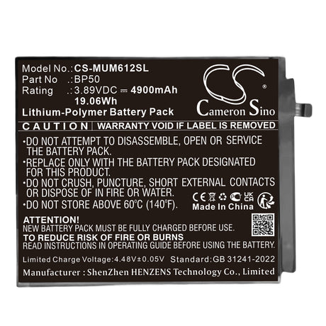 3.89V, Li-Polymer, 4900mAh, Tablet battery fits Xiaomi, Pad 6s Pro 12.4, 19.06Wh Tablet Cameron Sino Technology Limited