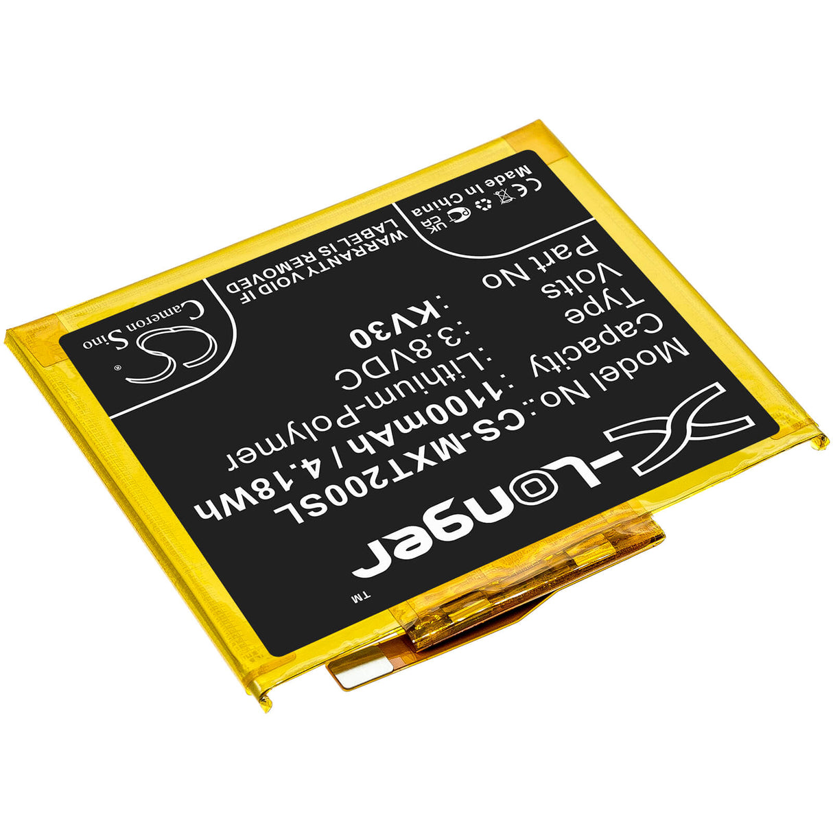 3.8V, Li-Polymer, 1100mAh, SmartPhone battery fits Motorola, Kv30, Razr 2019, Voyager, 4.18Wh Mobile, SmartPhone Cameron Sino Technology Limited (Smartphone)