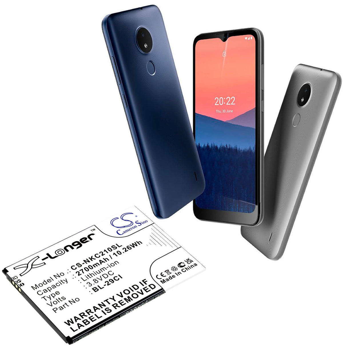 3.8V, Li-ion, 2700mAh, SmartPhone battery fits Nokia, Bl-29ci, C10, C20, 10.26Wh Mobile, SmartPhone Cameron Sino Technology Limited (Smartphone)