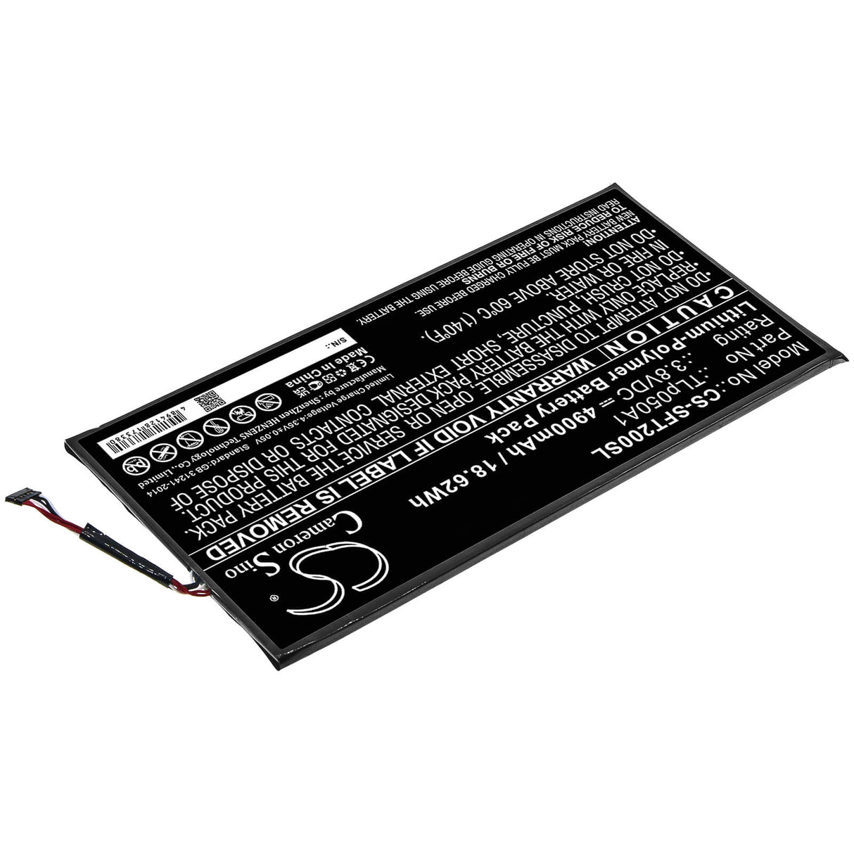 3.8V, Li-Polymer, 4900mAh, Tablet battery fits Safran, Idemia, Tlp050a1, Morphotablet 2, 18.62Wh Tablet Cameron Sino Technology Limited