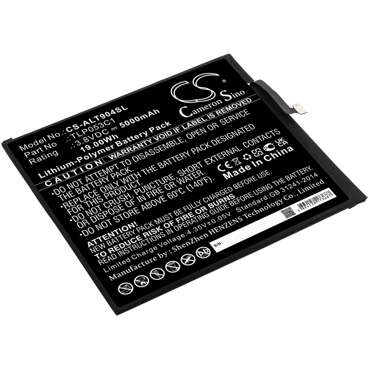 3.8V, Li-Polymer, 5000mAh, Tablet battery fits Alcatel, Tlp053c1, 9048s, Tab 8, 19.00Wh Tablet Cameron Sino Technology Limited