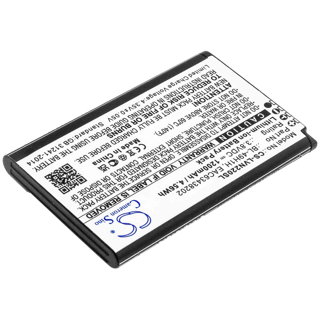 3.8V, Li-ion, 1200mAh, SmartPhone battery fits Lg, Bl-49h1h, Classic Flip, Exalt Lte 4g, 4.56Wh Mobile, SmartPhone Cameron Sino Technology Limited (Smartphone)