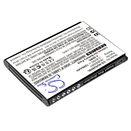 3.8V, Li-ion, 1200mAh, SmartPhone battery fits Nuu, Nubs2801, Mobile F4l 4g Lte, S2801l, 4.56Wh Mobile, SmartPhone Cameron Sino Technology Limited (Smartphone)