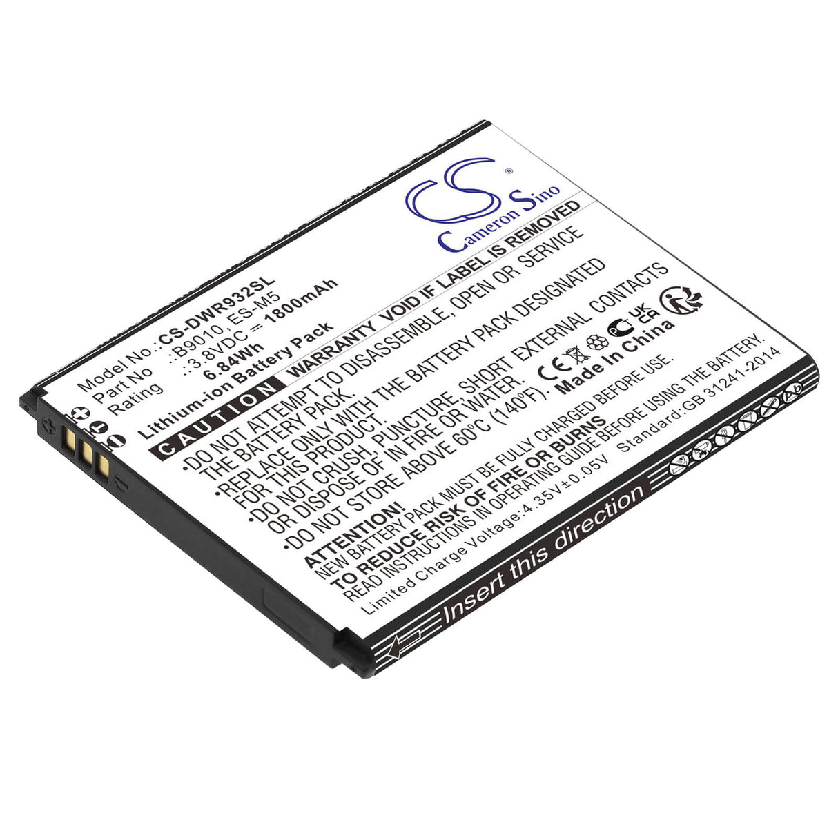 3.8V, Li-ion, 1800mAh, batterie de smartphone compatible avec D-link, B9010, Dwr-932, Dwr-932m, 6.84Wh Mobile, Smartphone Cameron Sino Technology Limited (Smartphone)