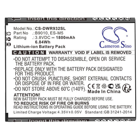3.8V, Li-ion, 1800mAh, batterie de smartphone compatible avec D-link, B9010, Dwr-932, Dwr-932m, 6.84Wh Mobile, Smartphone Cameron Sino Technology Limited (Smartphone)
