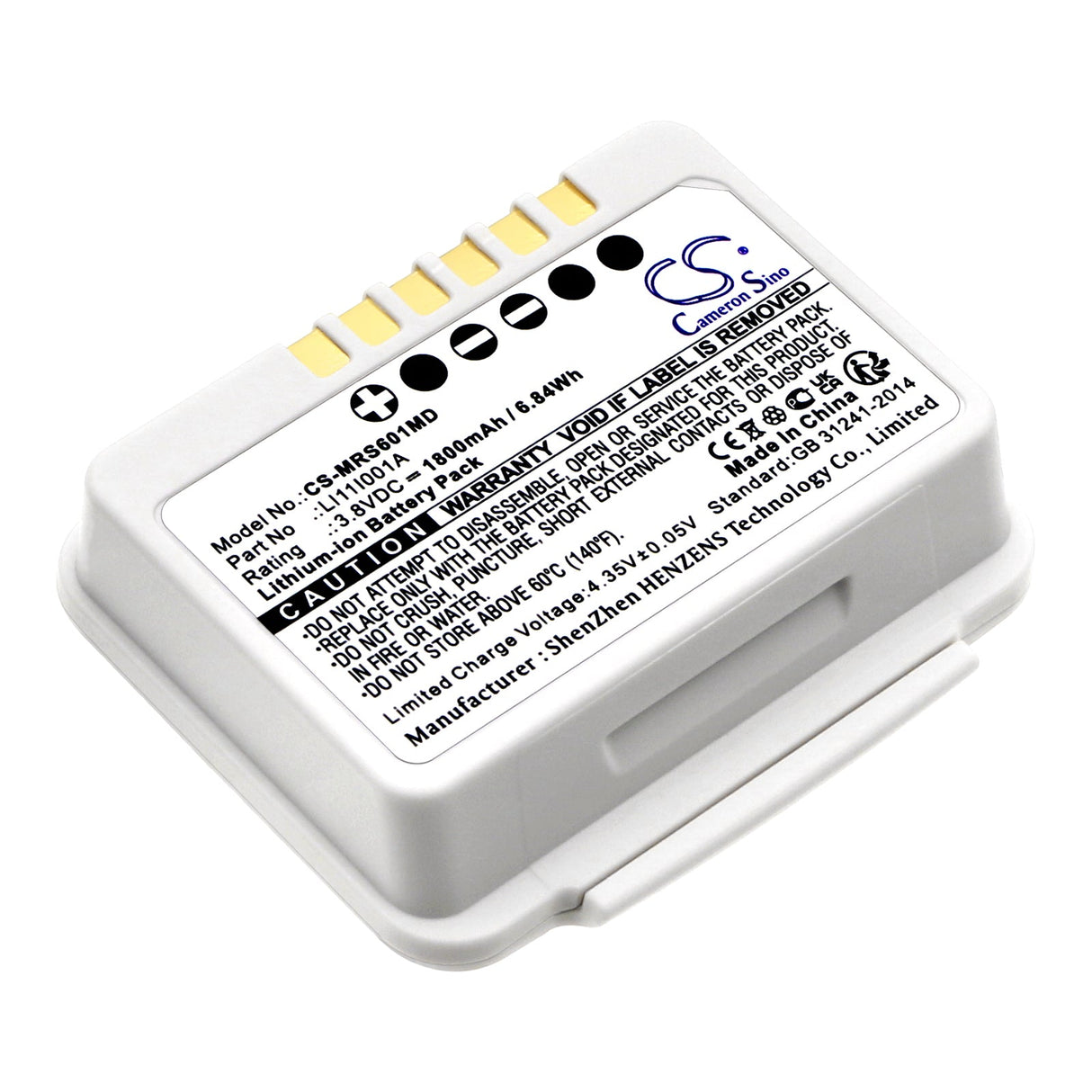 3.8V, Li-ion, 1800mAh, Medical battery fits Mindray, 022-000198-00, Bp10, Tms-6016, 6.84Wh Medical Cameron Sino Technology Limited (Medical)