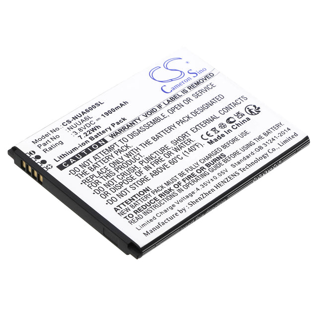 Batterie de smartphone 3.8V, Li-ion, 1900mAh, compatible avec Nuu, Nuua6l, A6l, 7.22Wh Mobile, Smartphone Cameron Sino Technology Limited (Smartphone)