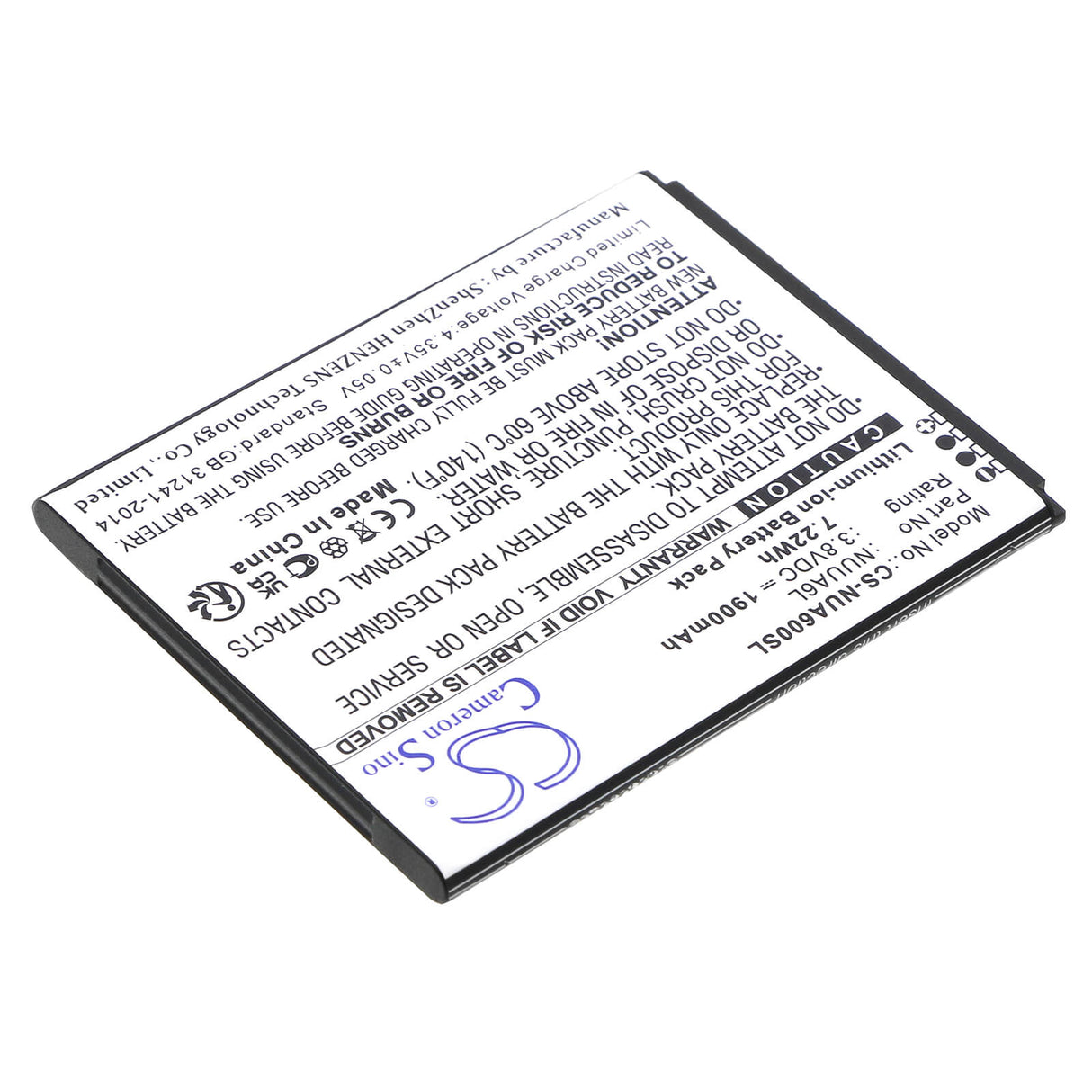 Batterie de smartphone 3.8V, Li-ion, 1900mAh, compatible avec Nuu, Nuua6l, A6l, 7.22Wh Mobile, Smartphone Cameron Sino Technology Limited (Smartphone)