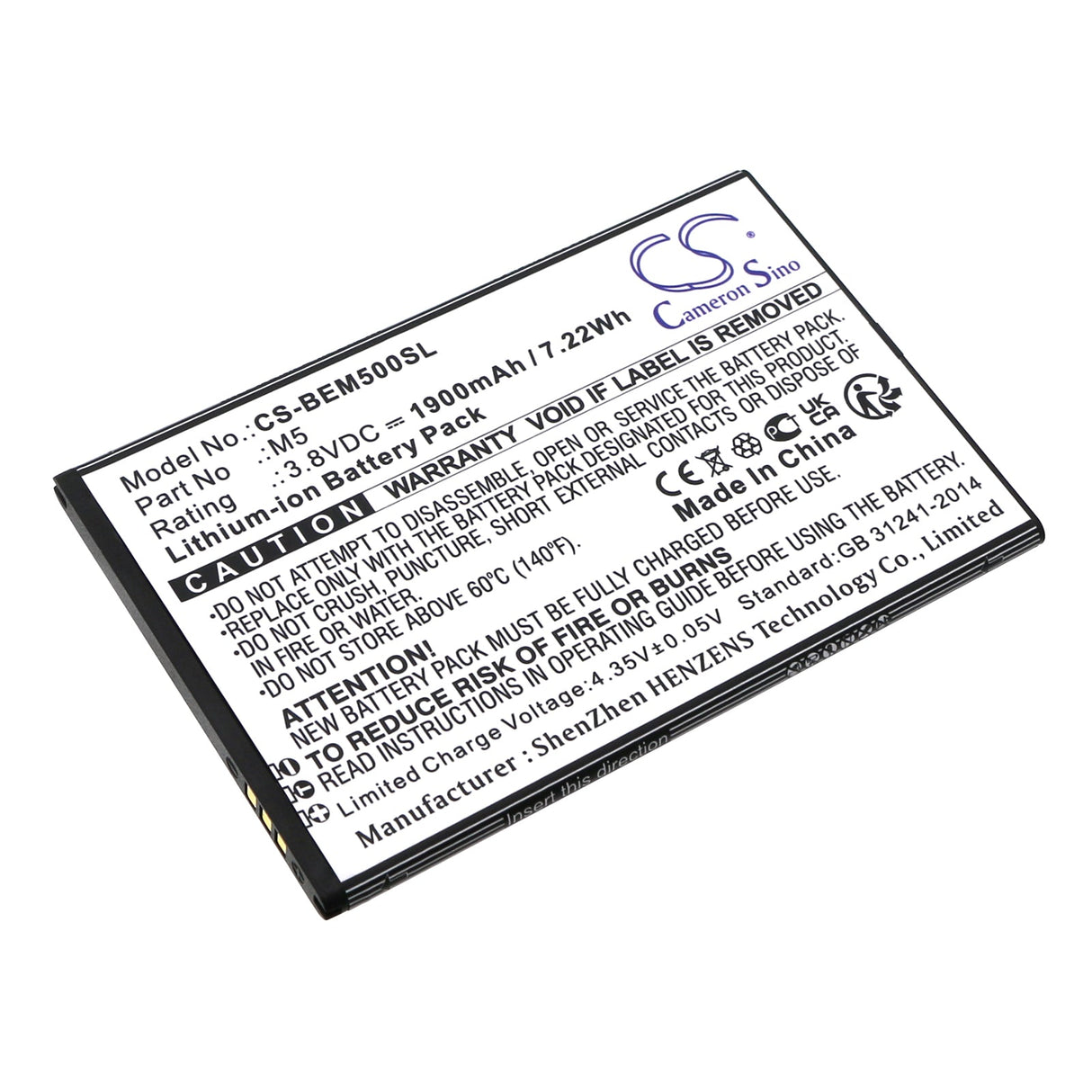3.8V, Li-ion, 1900mAh, SmartPhone battery fits Bea-fon, M5, M5, M5 Premium, 7.22Wh Mobile, SmartPhone Cameron Sino Technology Limited (Smartphone)