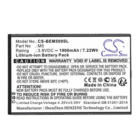 3.8V, Li-ion, 1900mAh, SmartPhone battery fits Bea-fon, M5, M5, M5 Premium, 7.22Wh Mobile, SmartPhone Cameron Sino Technology Limited (Smartphone)