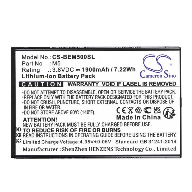 3.8V, Li-ion, 1900mAh, SmartPhone battery fits Bea-fon, M5, M5, M5 Premium, 7.22Wh Mobile, SmartPhone Cameron Sino Technology Limited (Smartphone)