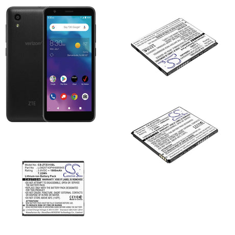 3.8V, Li-ion, 1900mAh, SmartPhone battery fits Zte, Li3820t43p4h695945, Blade A3 2019, Blade Vantage 2, 7.22Wh Mobile, SmartPhone Cameron Sino Technology Limited (Smartphone)