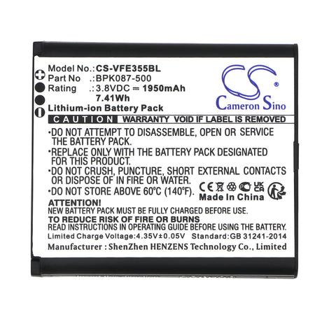 3.8V, Li-ion, 1950mAh, Payment Terminal battery fits Verifone, Bpk087-500, E355, Ipay E355, 7.41Wh Payment Terminal Cameron Sino Technology Limited